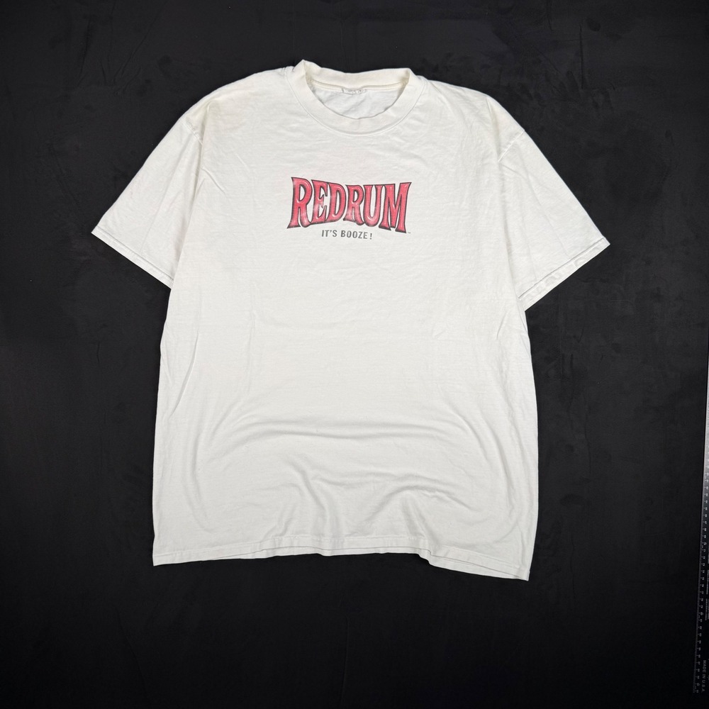 90s Mens Redrum It's Booze Graphic T-Shirt Vintage Streetwear White XL